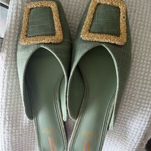 Sam Edelman Green Mules with Gold Buckle